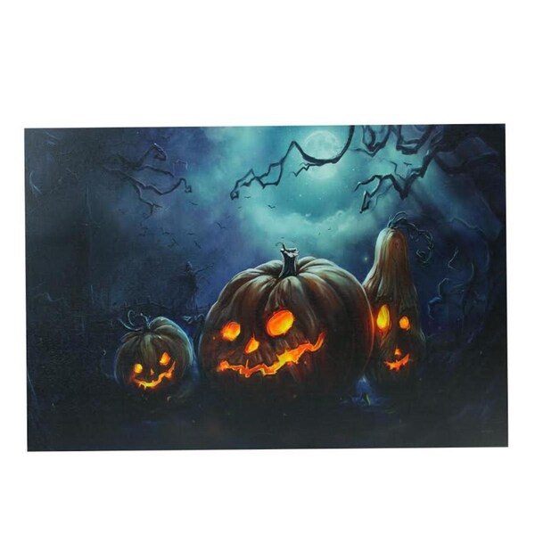 Go-Go 15.75 in. x 23.5 in. LED Lighted Spooky Halloween Jack-O-Lanterns Canvas Wall Art - GO23550