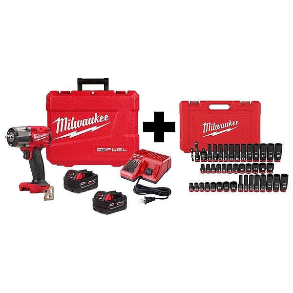 Milwaukee Tool M18 3/8" MTIW w Pin + 43PC Socket Set - 2960-22R,49-66-7009
