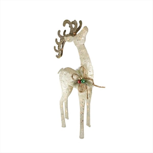 Go-Go 46 in. Lighted Sparkling Sisal White Reindeer Christmas Yard Art Decoration - GO72880