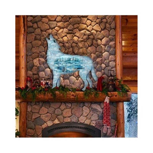 Gloriousgifts 8198227 Winter Wolfs Scenic Wooden Christmas Ornament Set of 2 - GL1774717