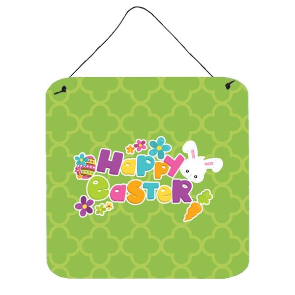 Carolines Treasures Happy Easter Green Quatrafoil Wall or Door Hanging Prints - BB6900DS66
