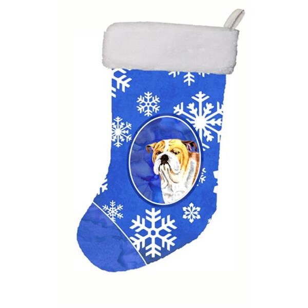 Carolines Treasures Carolines Treasures SC9374-CS 11 x 18 in. Bulldog English Winter Snowflakes Christmas Stocking - SC9374-CS