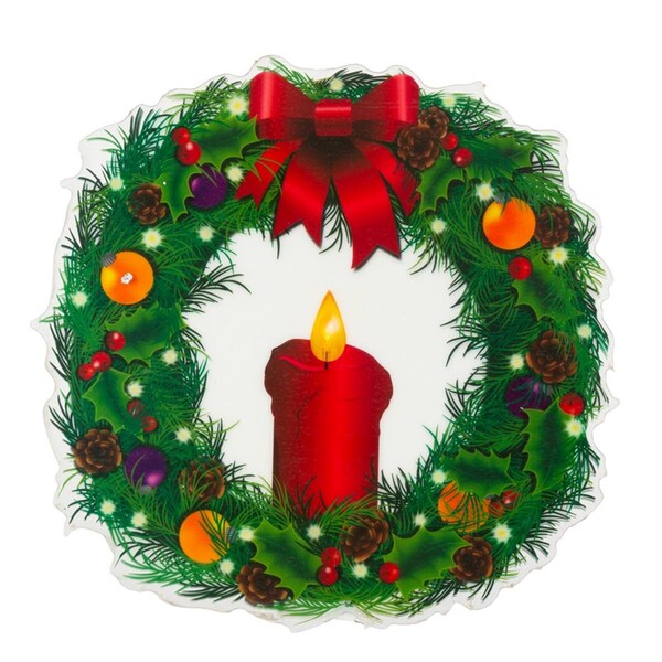 The Gerson Companies Gerson  Wreath Window Cling Candle Indoor Christmas Decor, Red, 12PK - 9070192