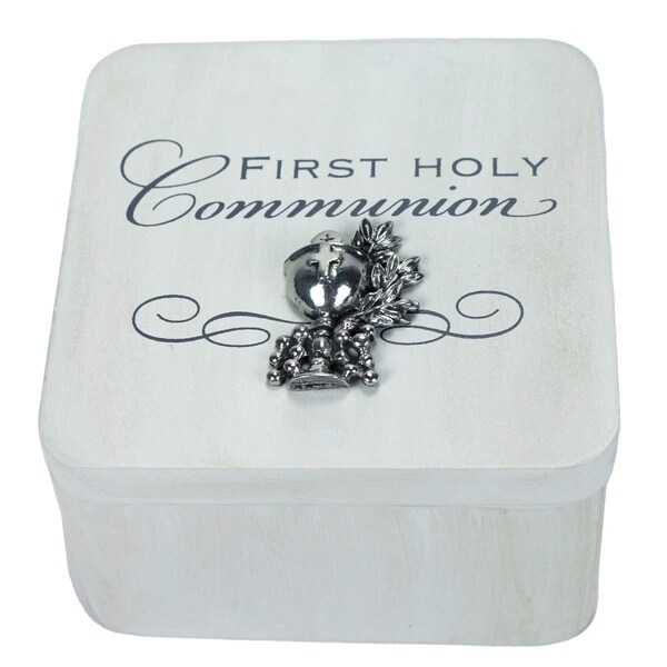 Tistheseason 4 x 4 x 2 in. First Holy Communion Keepsake Box - White - TI3323826