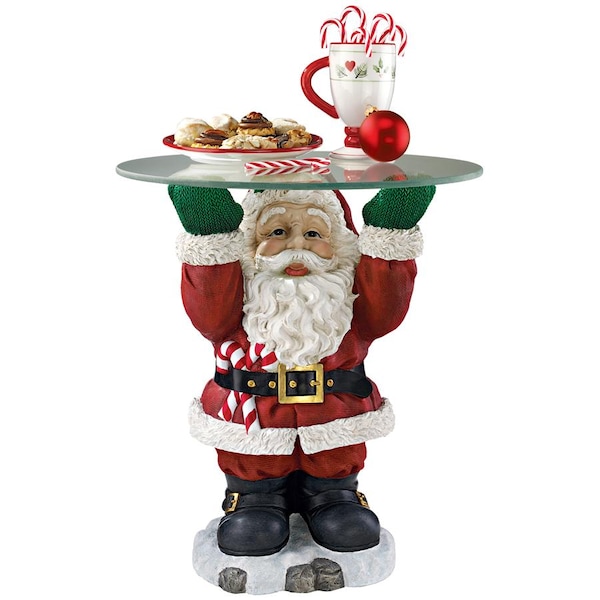 Design Toscano Santa Claus Sculptural Glass-Topped Holiday Table - EU9285