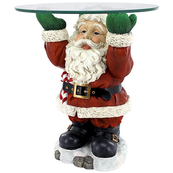 Design Toscano Santa Claus Sculptural Glass-Topped Holiday Table - EU9285