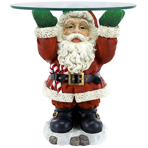 Design Toscano Santa Claus Sculptural Glass-Topped Holiday Table - EU9285