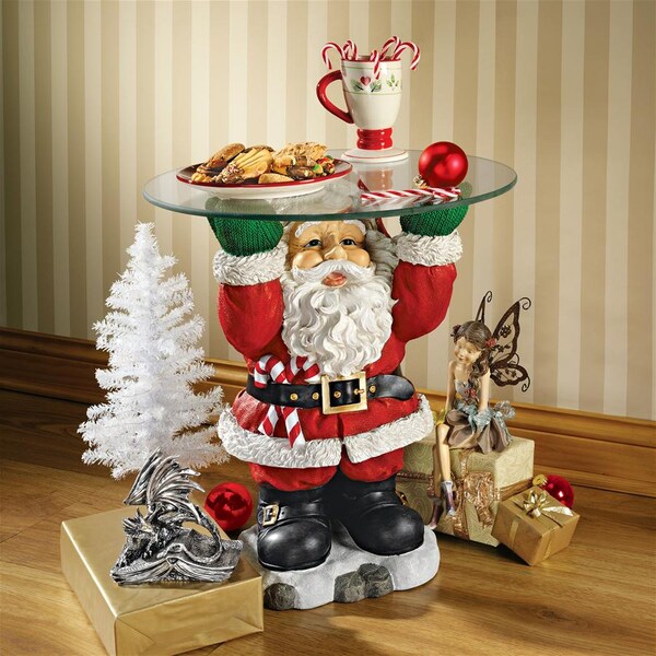 Design Toscano Santa Claus Sculptural Glass-Topped Holiday Table - EU9285