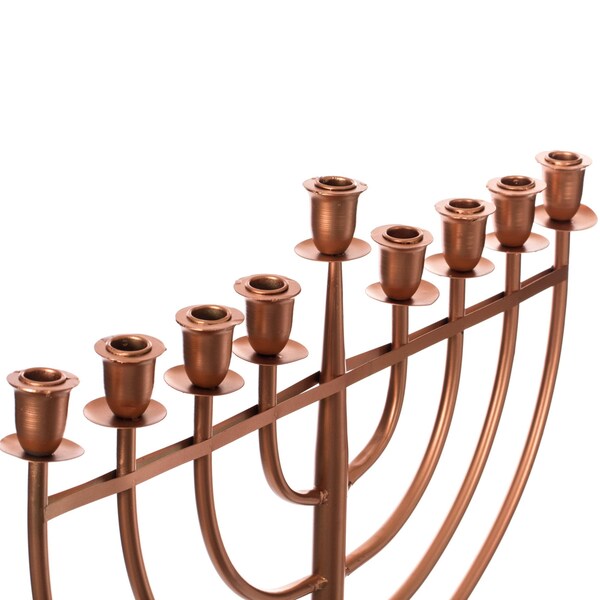 Vintiquewise Modern Solid Metal Judaica Hanukkah Menorah 9 Branched Candelabra, Copper Finish Large - QI004119.BR.L