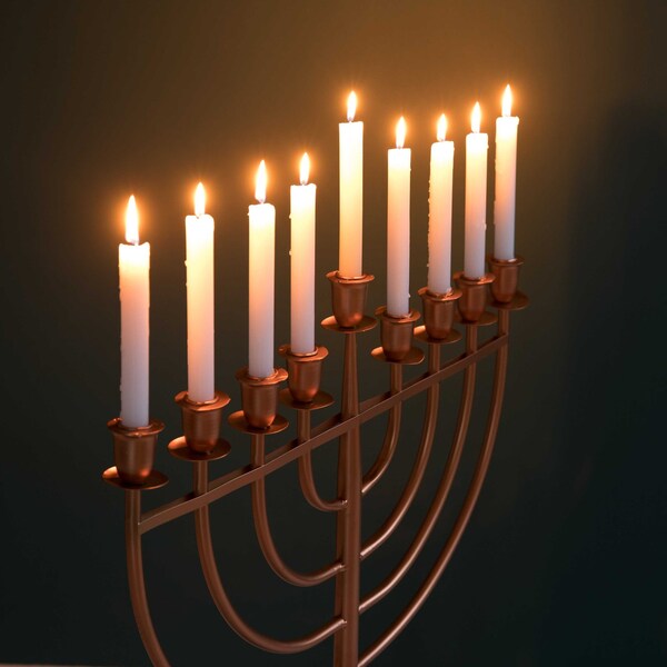 Vintiquewise Modern Solid Metal Judaica Hanukkah Menorah 9 Branched Candelabra, Copper Finish Large - QI004119.BR.L