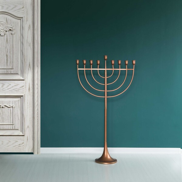 Vintiquewise Modern Solid Metal Judaica Hanukkah Menorah 9 Branched Candelabra, Copper Finish Large - QI004119.BR.L