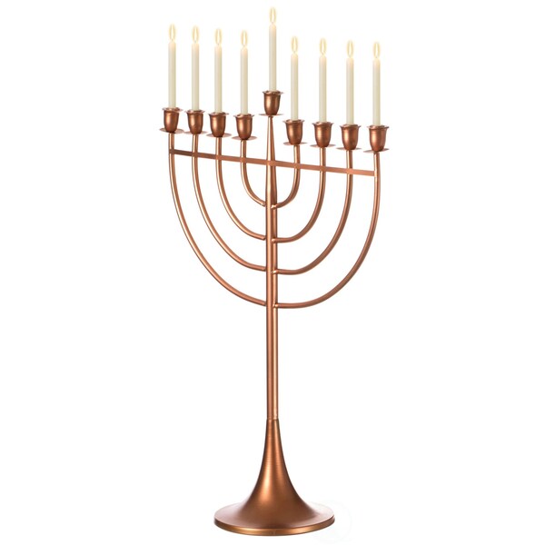 Vintiquewise Modern Solid Metal Judaica Hanukkah Menorah 9 Branched Candelabra, Copper Finish Large - QI004119.BR.L