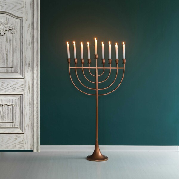 Vintiquewise Modern Solid Metal Judaica Hanukkah Menorah 9 Branched Candelabra, Copper Finish Large - QI004119.BR.L
