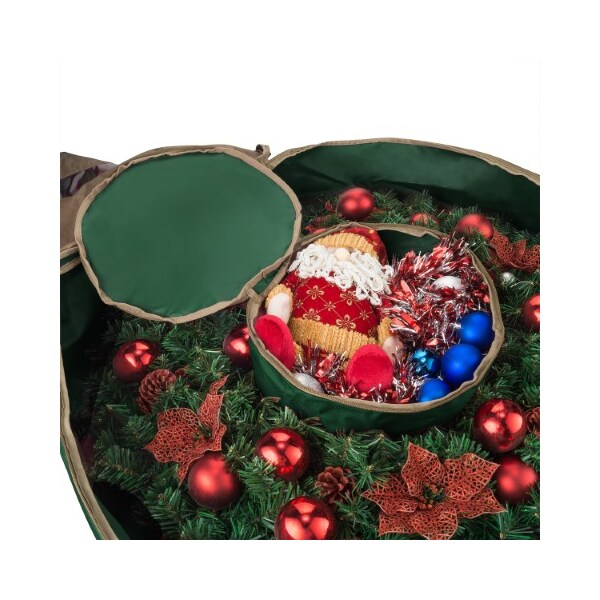 Hastings Home Wreath Storage 48-inch Round Bag with Handles for Holiday Artificial Garland (Canvas, Green) - 231663WYH