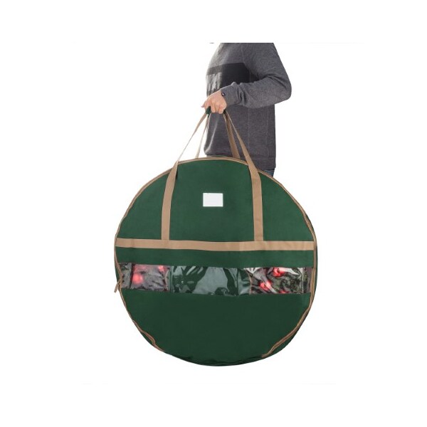Hastings Home Wreath Storage 48-inch Round Bag with Handles for Holiday Artificial Garland (Canvas, Green) - 231663WYH