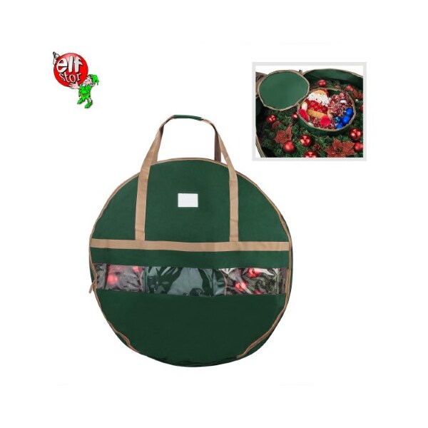 Hastings Home Wreath Storage 48-inch Round Bag with Handles for Holiday Artificial Garland (Canvas, Green) - 231663WYH
