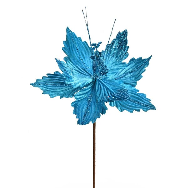 Vickerman 12 in. Turquoise Poinsettia Spray, 6PK - QG191012