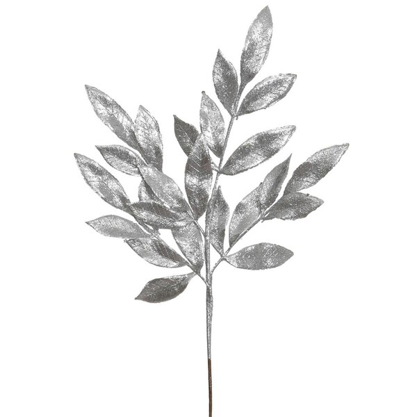Vickerman 22 in. Silver Glitter Bay Leaf Artificial Christmas Spray, 12 per Bag, 12PK - L152907