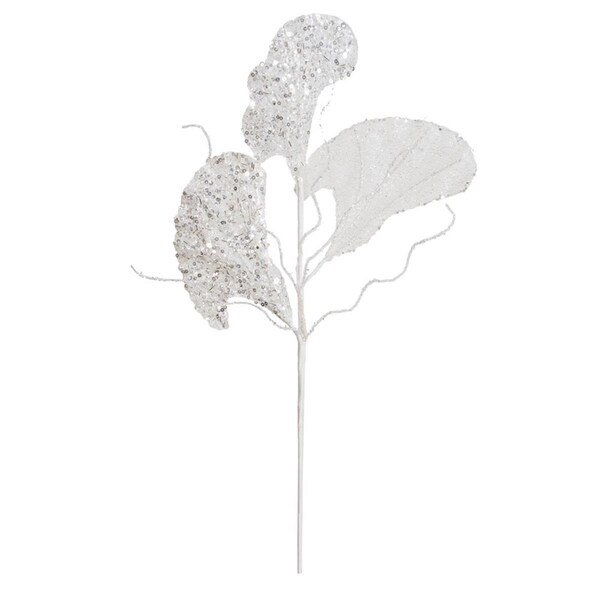 Vickerman 20 in. White Fiddle Leaf Glitter Spray, 3 per Bag, 32PK - OF181101