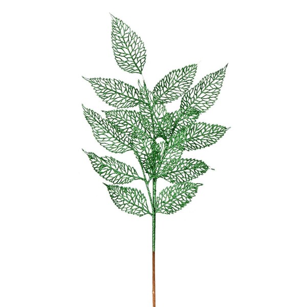 Vickerman 22 in. Green Glitter Bay Leaf Lace Spray, 12PK - L190504