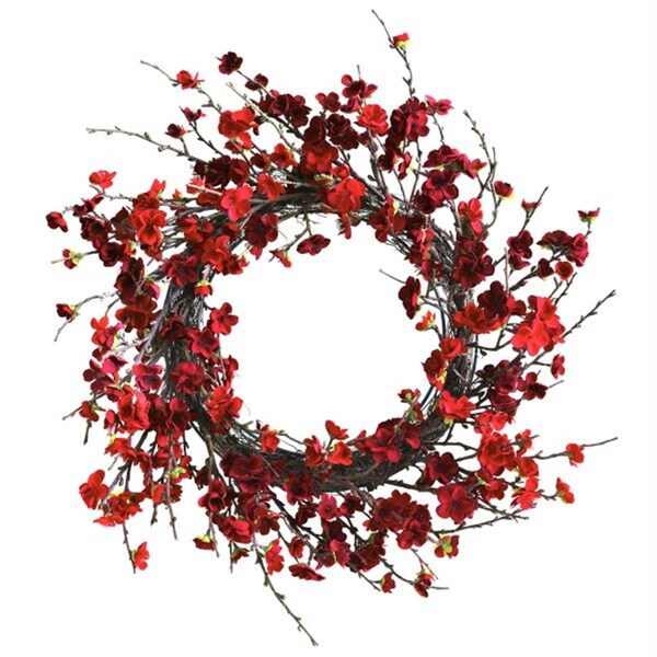 Nearly Natural 24 and rdquo; Plum Blossom Wreath - 4813