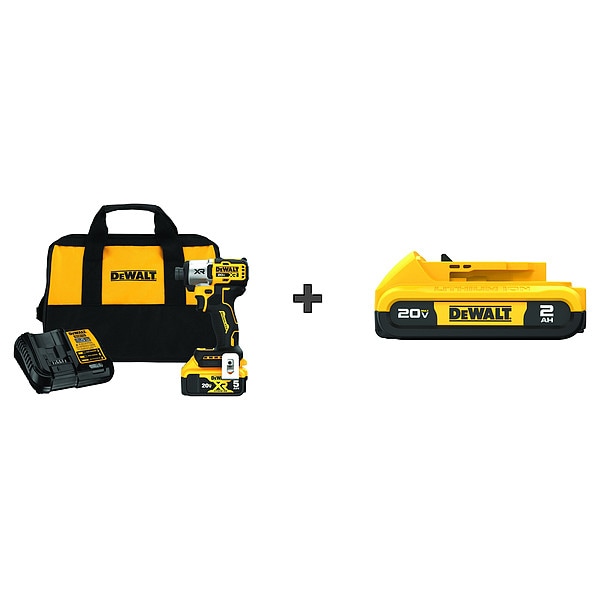 Dewalt Cordless Impact Driver, 1/4 in, Max. Torque 1,825 in-lb, 20 V, Includes Batteries & Charger - DCF845P1/DCB203