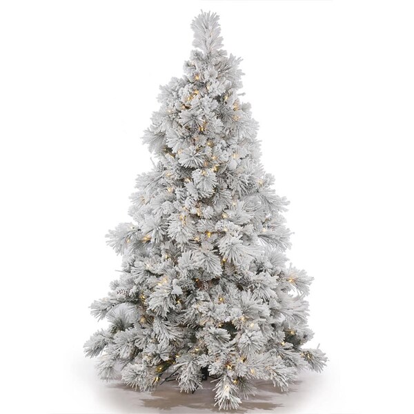 Vickerman 7.5 ft. x 64 in. Flocked White on Green Alberta Christmas Tree Cone 650 Warm White LED Light - A155276LED