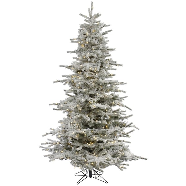 Vickerman 7.5 ft. x 57 in. Flocked White on Green Sierra Christmas Tree with 750 Warm White LED Light - A861876LED