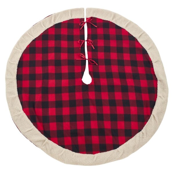 Tistheseason SARO  56 in. Classic Red &amp; Black Buffalo Plaid Tree Skirt with Sherpa Trim  Red - TI2657625