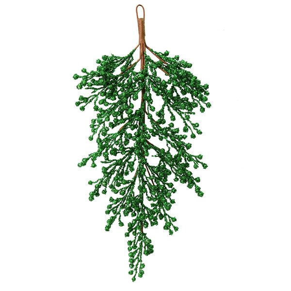 Vickerman 33 in. Green Glitter Berry Door Swag Tear Drop Outdoor, 12PK - L180904