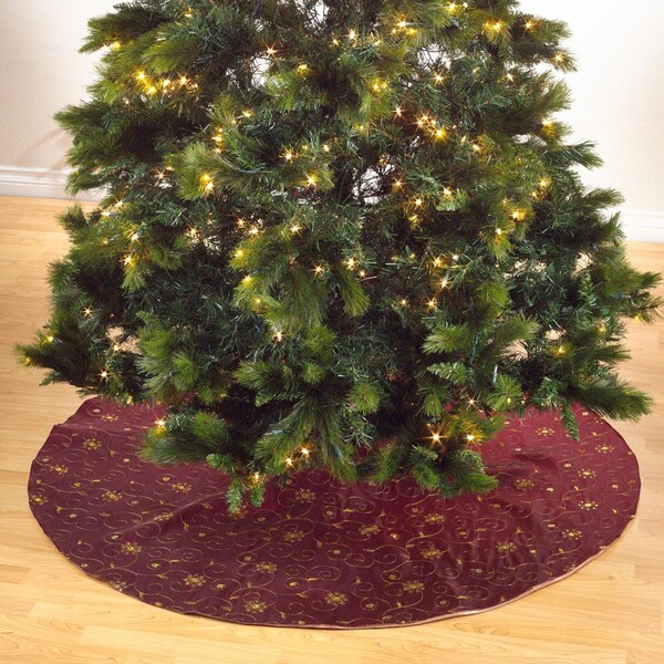 Tistheseason SARO  Embroidered &amp; Sequined Tree Skirt  Burgundy - TI2493510