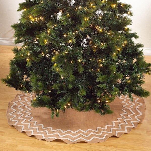Tistheseason 53 in. Round Beaded Design Burlap Holiday Decor Tree Skirt - Natural - TI1620954