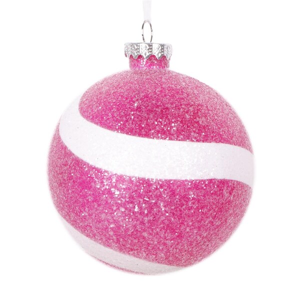 Vickerman 4 in. Sugar Glitter Ball Ornament, Fushsia & White - 4 per Bag - MT228579