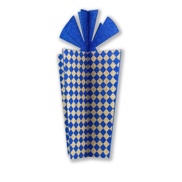 Queens Of Christmas 3D-GIFT-21-BL-GO 21 in. Christmas Gift Box, Blue & Gold - 3D-GIFT-21-BL/GO