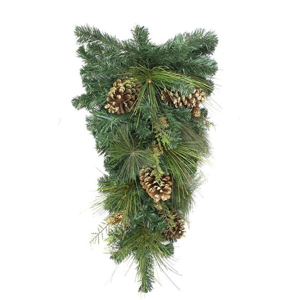 Northlight Seasonal Artificial Mixed Pine with Pine Cones and Gold Glitter Christmas Teardrop Swag - 31736431
