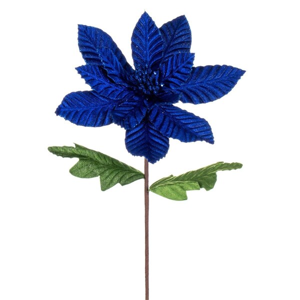 Vickerman 22 in. Velvet Glitter Trim Poinsettia Spray, Blue - 6 per Bag - RG223102