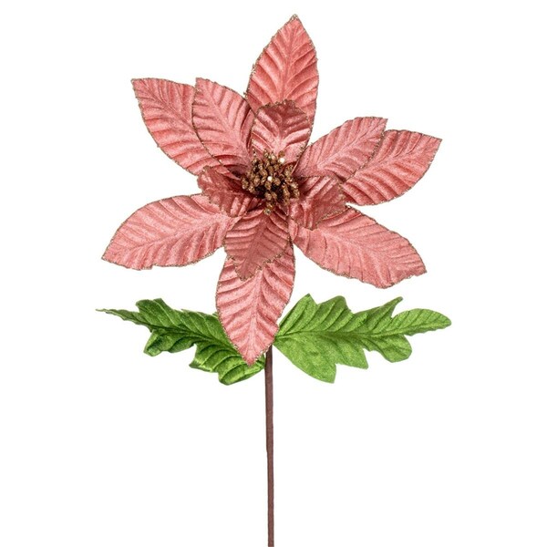 Vickerman 22 in. Velvet Glitter Trim Poinsettia Spray, Rose Gold - 6 per Bag - RG223158