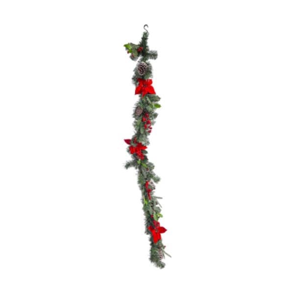 Artilugio 6 ft. Pine Garland Poinsettia, Berries, Snowcap Pinecones - AR3323627