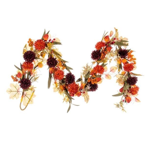 Vickerman 5 ft. Orange & Burgundy Mixed Mum, Chinese Lantern & Berry Garland - FQ222560
