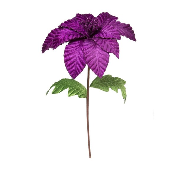 Vickerman 22 in. Velvet Glitter Trim Poinsettia Spray, Purple - 6 per Bag - RG223166