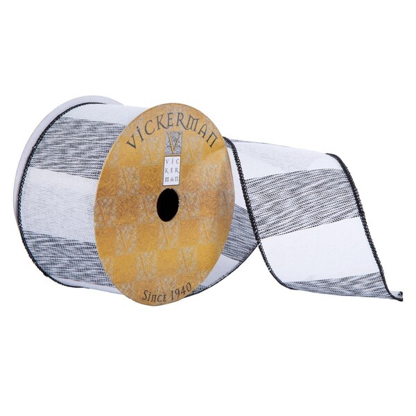 Vickerman 2.5 in. x 10 Yard Black White Heather Color Block Ribbon - Q201307