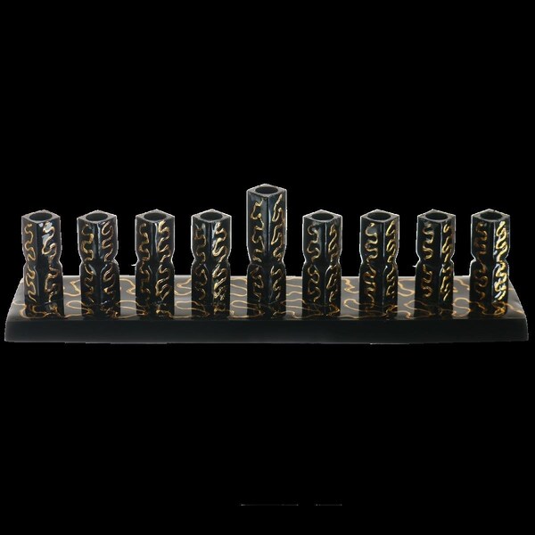 Implementar 2.5 x 2 x 9 in. Strip Menorah Black with Gold Stripes Enamel - IM2753770