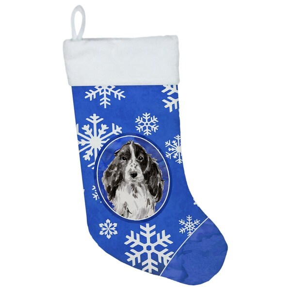 Carolines Treasures Carolines Treasures CK3950CS Winter Snowflakes Black Parti Cocker Spaniel Christmas Stocking - CK3950CS
