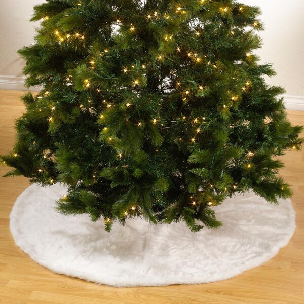 Tistheseason SARO  56 in. Round Noel Blanc Faux Fur Design White Holiday Christmas Tree Skirt - White - TI2491503