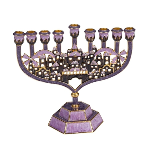 Ss Collectibles Menorah with Crystal Accents of Old Jerusalem - Plum & Brass - SS2960043