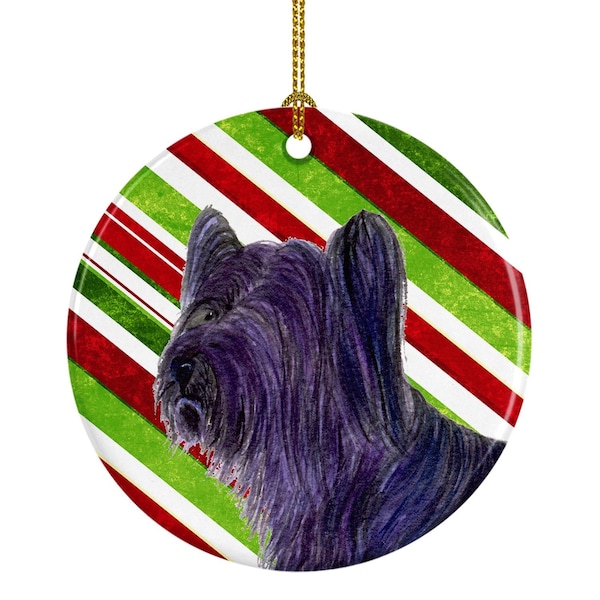Carolines Treasures Skye Terrier Candy Cane Holiday Christmas Ceramic Ornament - SS4532-CO1