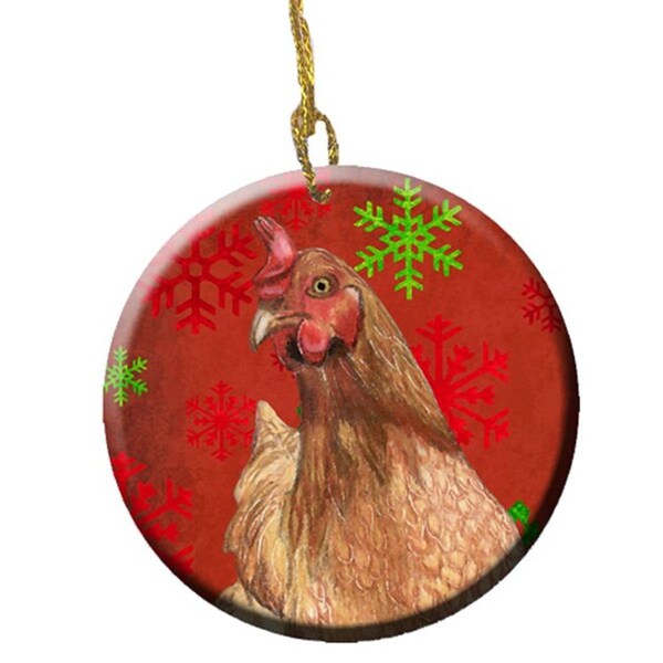 Carolines Treasures Carolines Treasures SB3129CO1 Chicken Red Snowflakes Holiday Christmas Ceramic Ornament; 2.81 Dia - SB3129CO1