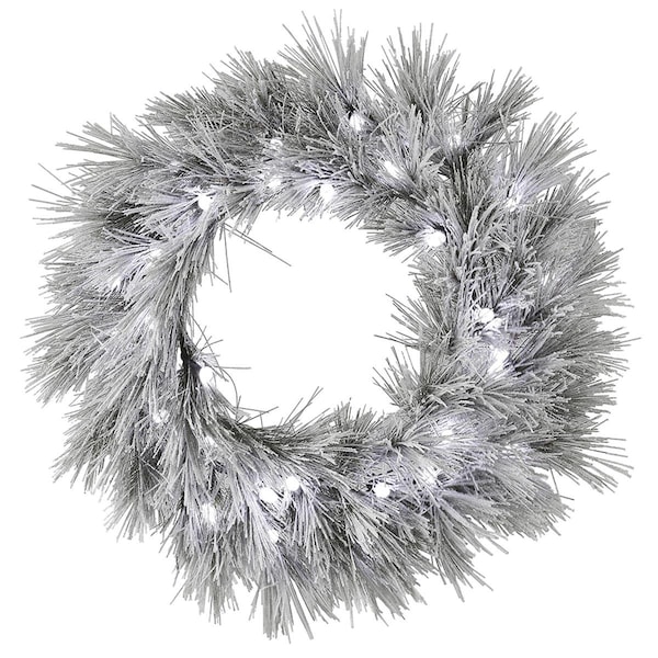 Vickerman 36 in. Flocked Alder Long Needle Pine Wreath with C7 30 White LED, 2PK - G186637LED