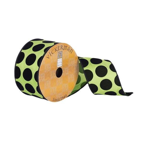 Vickerman 2.5 in. x 10 Yards Green & Black Polka Dots Ribbon, 72PK - Q180407
