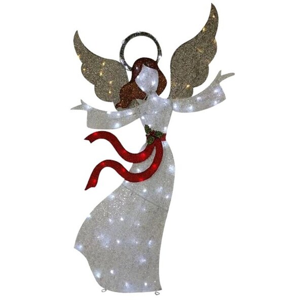 Santas Forest Pre-Lit 3D Mesh Fabric Angel, White, LED, Internal Light - 52909